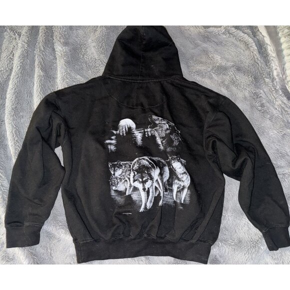 Pacific and Company Wolves Cropped Hoodie Women’s Size Large Black Cotton Blend - Picture 1 of 10